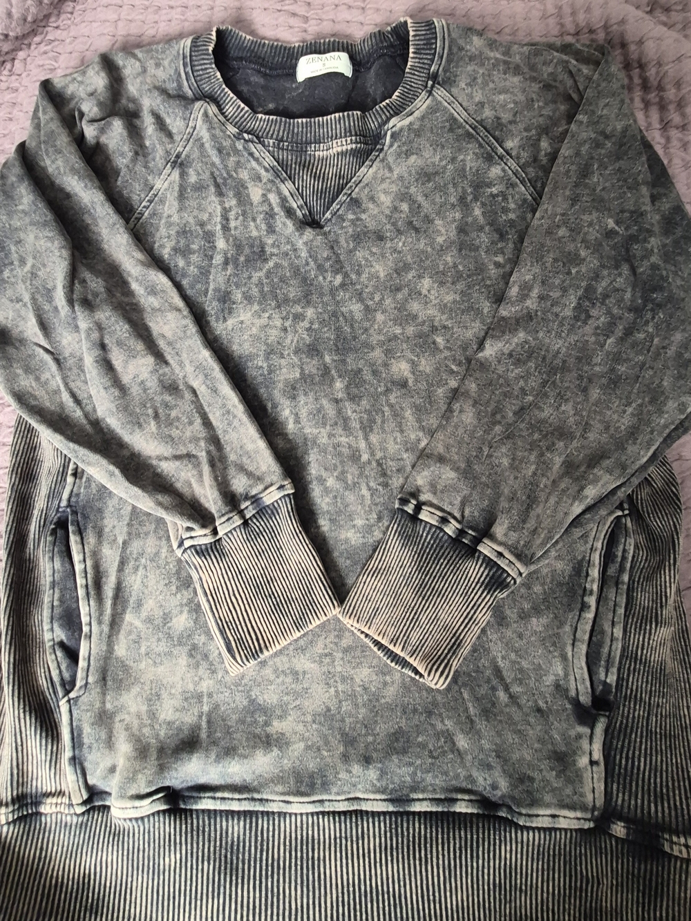 Zenana Outfitters Vintage Washed Gray Crewneck Sweater